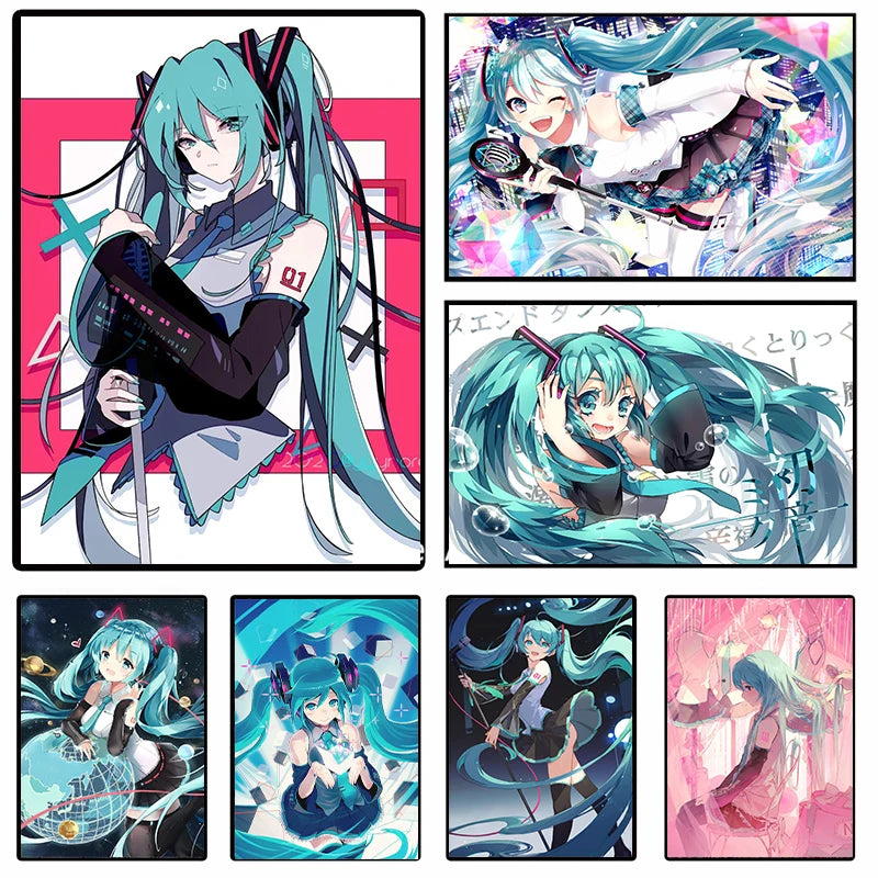 H-Hatsune Anime Miku-Poster Cartoon beautiful girl Anime Canvas Print Poster Poster Wall Art Decoration For Home Room Decoration