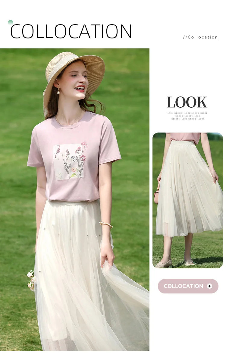 I BELIEVE YOU Women's Pink Top Heat Transfer Pattern Embroidery Round Neck Short Sleeve New Style Summer Chic T-Shirt 2252016049
