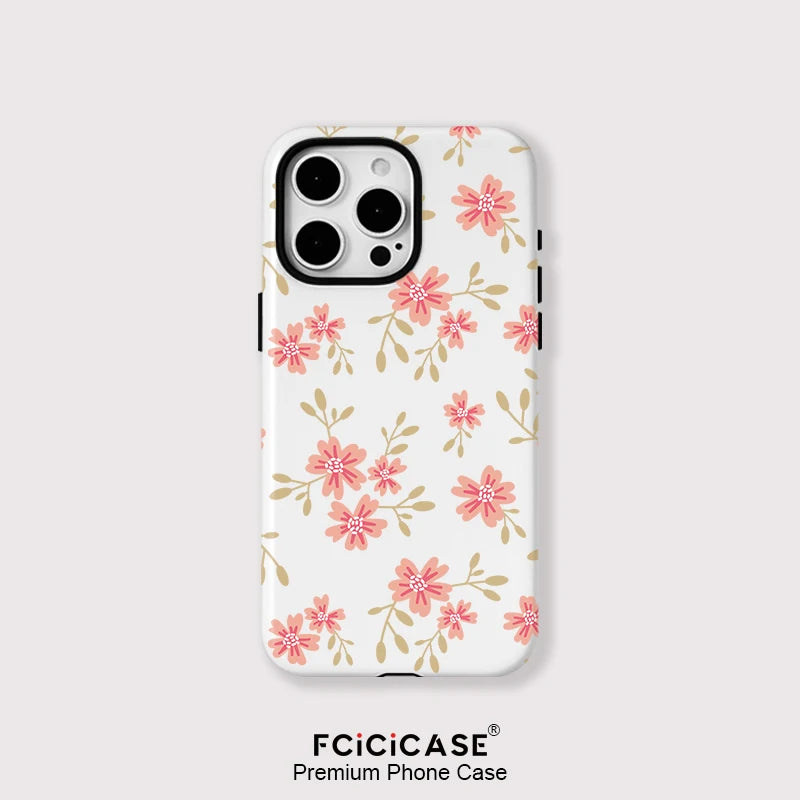 Floral Phone Case for IPhone 16 15 14 13 12 11 Pro Max Plus Luxury Magnetic Double-layer Silicon PC 2 in 1 Protective Back Cover