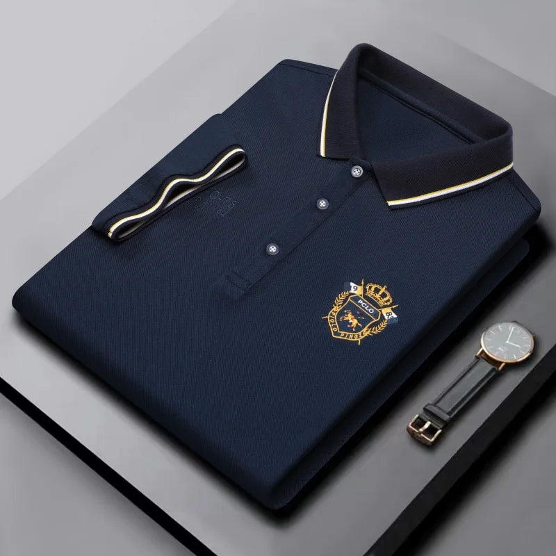 Men's high-quality summer new lapel men's short-sleeved polo shirt solid color business casual men's embroidered polo shirtM-4XL