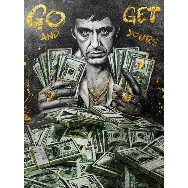Scarface Tony Montana Series Motivational Quote Dollars/Money/Cash Canvas Painting Wall Pictures Bedroom Office Home Decoration