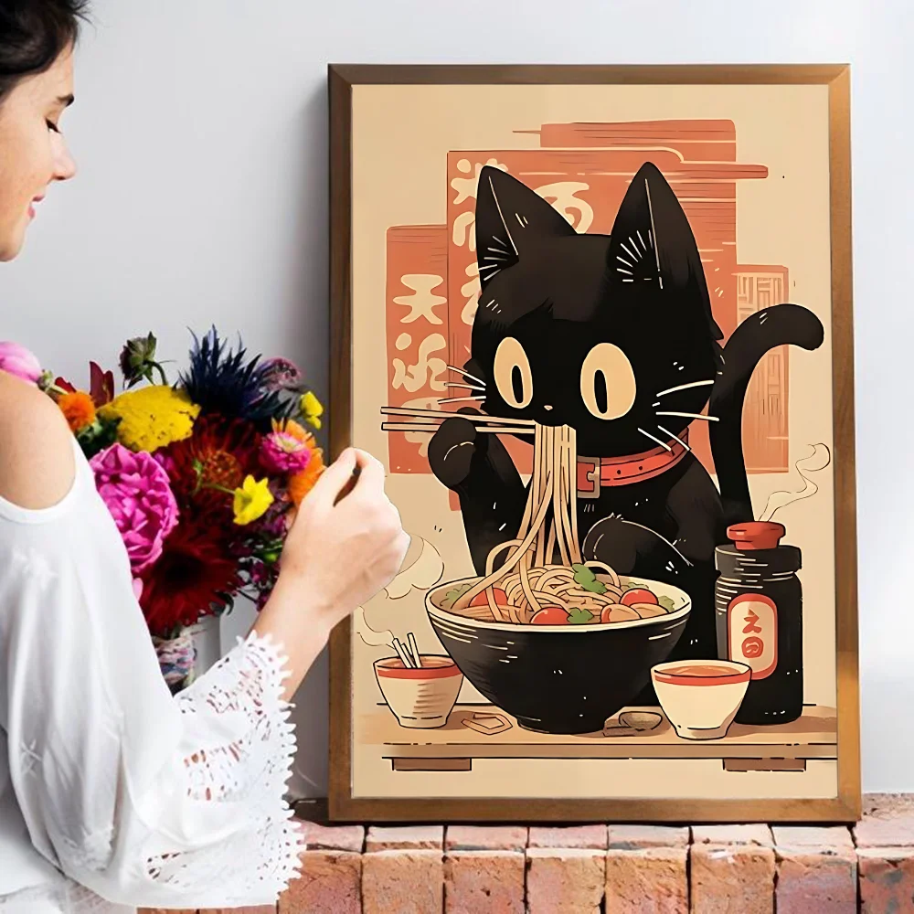 Hot Style Ramen Animal Cat Anime Posters Sticky Whitepaper Sticker DIY Room Bar Cafe Kawaii Room Decor