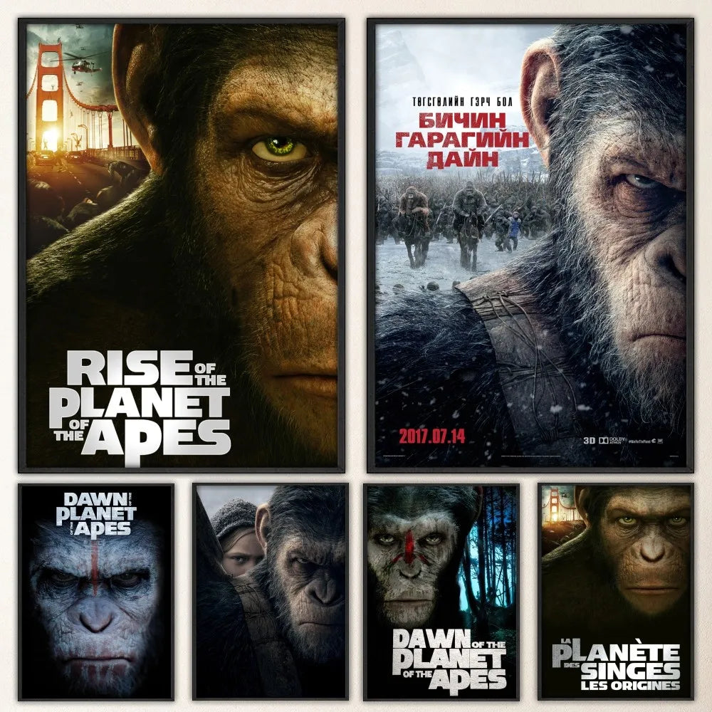 Rise of the Planet of the Apes Poster Fancy Poster Wall Sticker for Living Room Bar Vintage Decorative Painting Middle