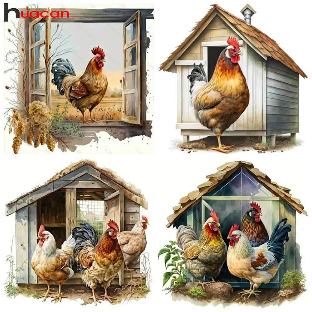Huacan New Diamond Painting Animal Home Decor Full Round Square Drill Mosaic Chicken Picture Of Rhinestones Craft Kit