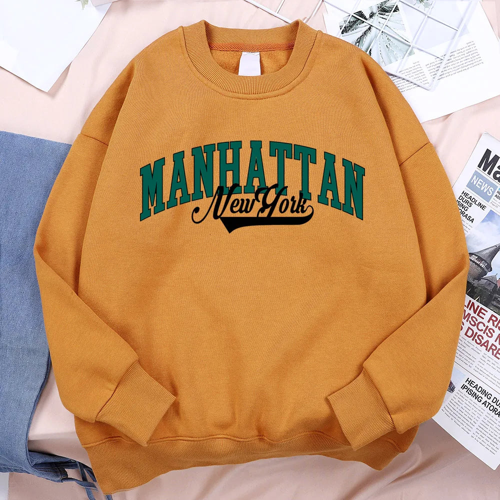 New York Manhattan Letter Sweatshirts Men Fur-liner Fleece Sweatshirt Minimalism Style Hoodie Flexible Comfort Hoodies Clothing