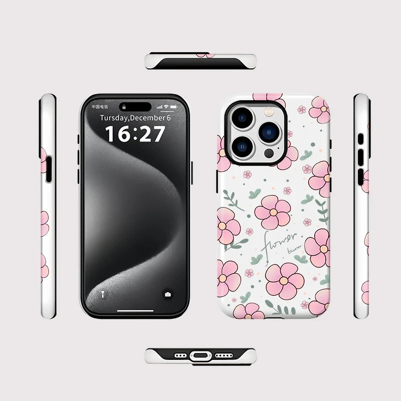 Flower Print Case For iPhone 16 15 Pro Max 14 Plus 13 12 Pro 11 Acrylic TPU Two in one Magnetic Shockproof Phone Cases
