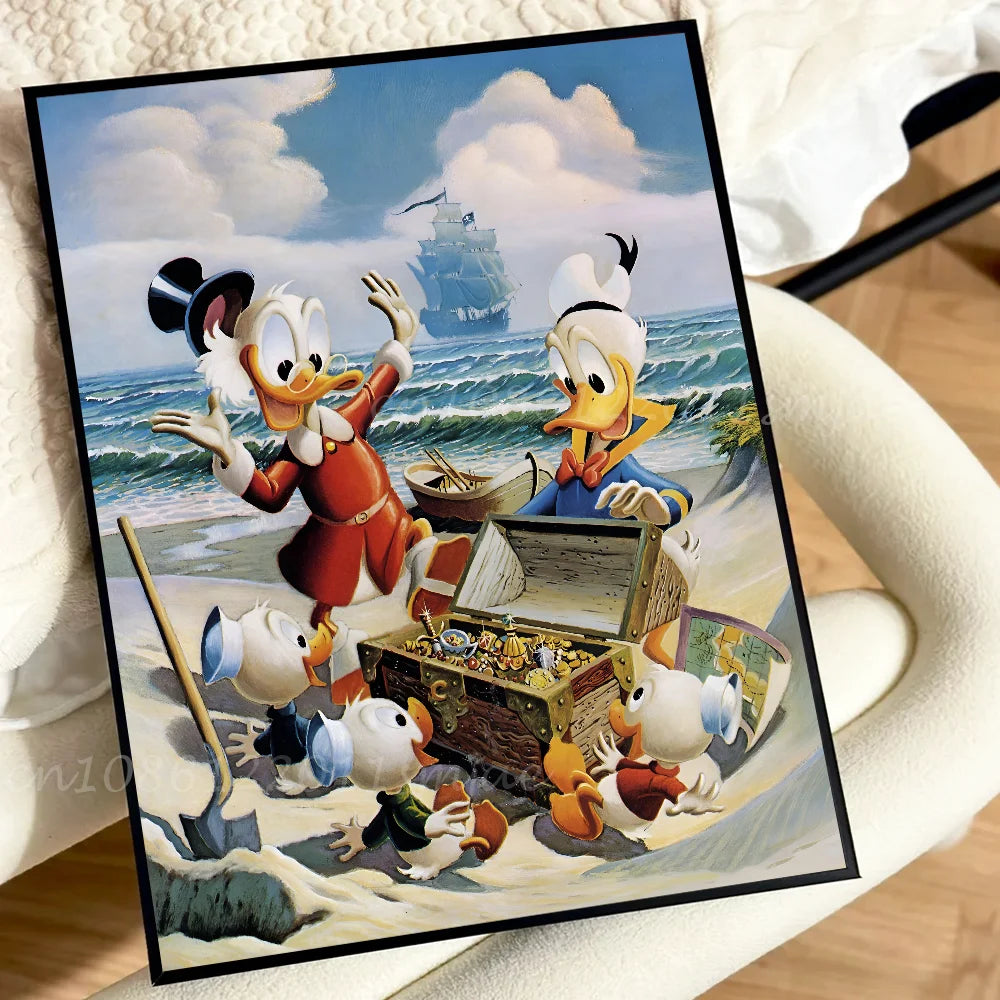 Cute Funny Cartoon Duck  Poster Self-adhesive Art Waterproof Paper Sticker Coffee House Bar Room Wall Decor