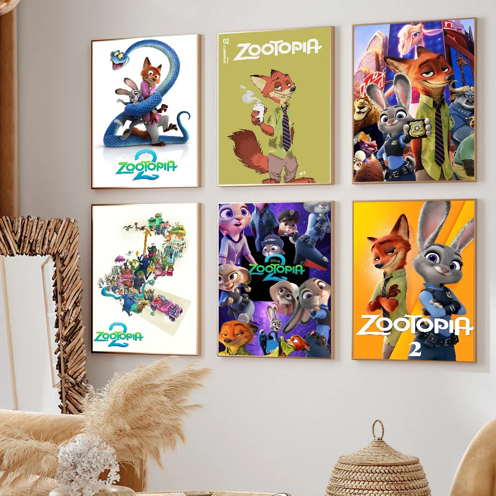 Cartoon Movie Z-Zootopia 2 Poster Self Adhesive Painting Living Room Office Decoration Bedroom Home Wall Sticker Prints