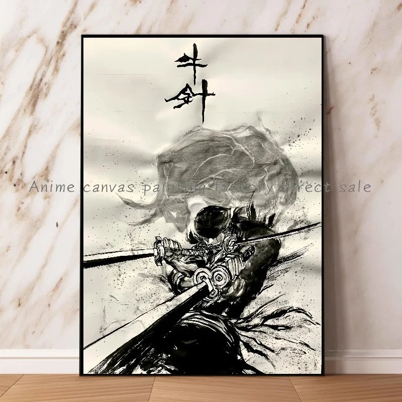 Anime One Piece Zoro Poster Ink HD Print Canvas Painting Wall Art Mural Suitable for Cafe Home Wall Decoration Picture Gift