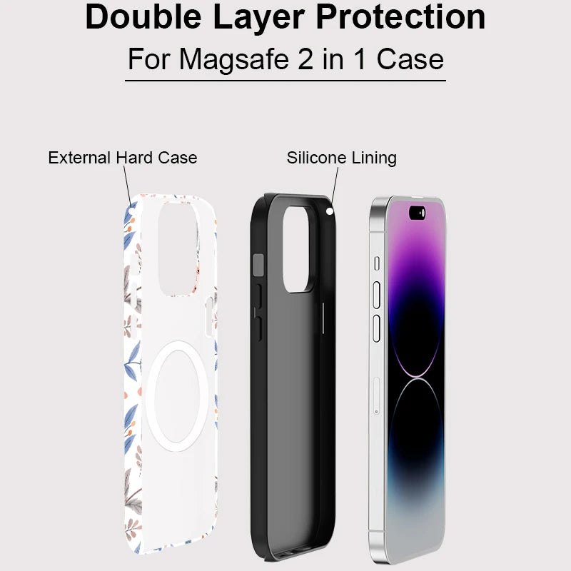 Luxury Shockproof Magnetic For Magsafe Phone Case for iphone 16 Pro Max 15 Pro 14 13 12 11 Wireless Charging PC Flower Cover