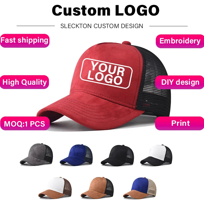 SLECKTON Custom Logo High-quality Suede Mesh Baseball Hat Letter Embroidery Brand Design Outdoor Sport Cap Wholesale Fashion