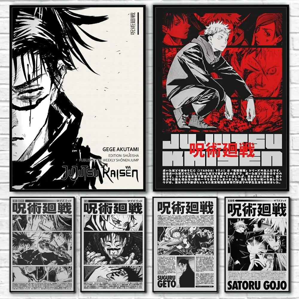 J-JujutsuES Japan Anime K-KaisenES Poster Sticky Wall Art Printing Waterproof Home Living Bed Room Bar Hallway Aesthetic Decor