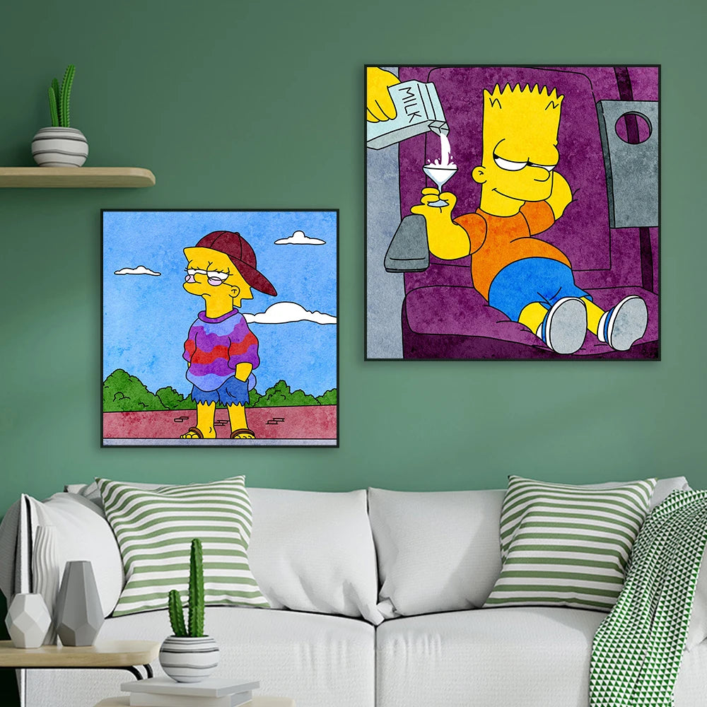 The Simpsons Poster Disney Watercolor Illustration Print Wall Art Prints Cartoon Family Love Canvas Painting Kids Bedroom Decor