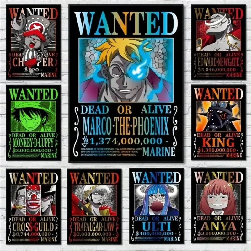 One Piece canvas Wanter Canvas Poster Anime Luffy Ace Chopper Zoro Wall Sticker office Home Sticker Paintings For Kids Gifts