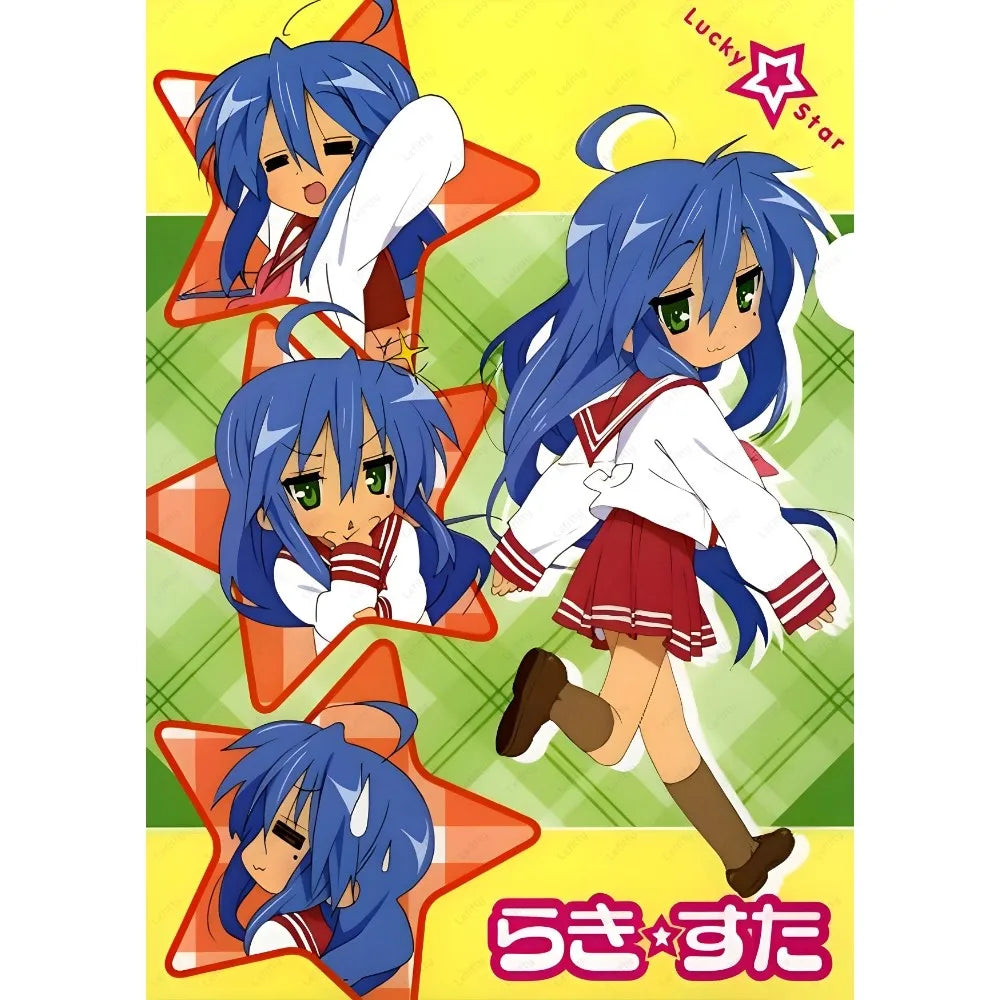 Anime L-Lucky S-Star Cute Girl Poster Sticky Wall Art Printing Waterproof Home Living Bed Room Bar Aesthetic Decor