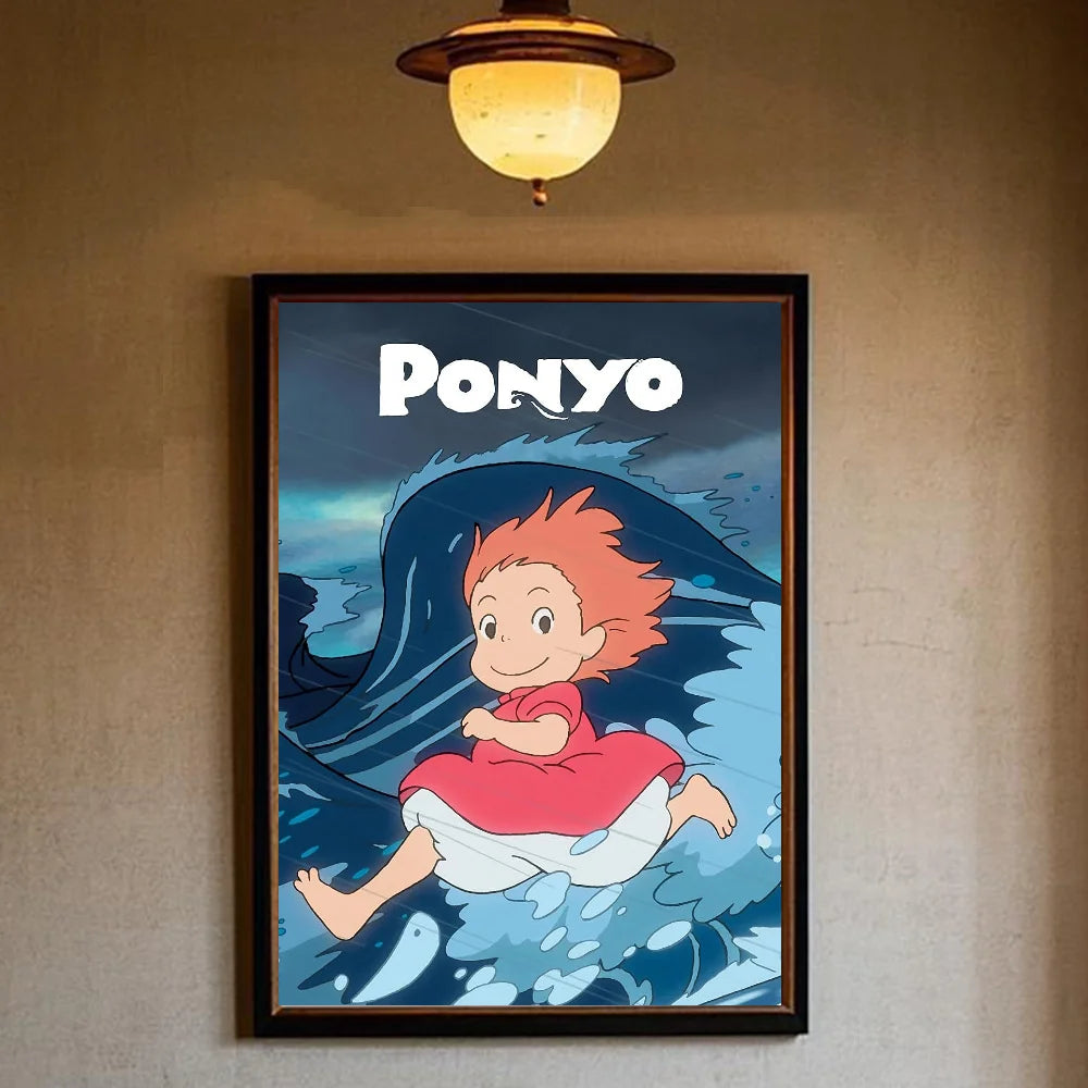 Japanese Anime P-Ponyo Figure Movie Poster HD art sticky wall waterproof home living room bedroom bar aesthetic decoration