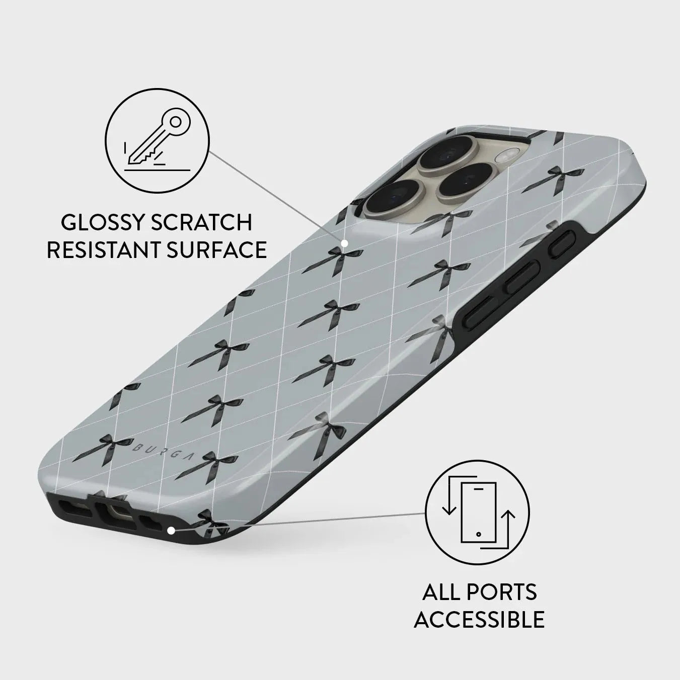 BURGA Cute INS Bows Phone Case for IPhone 16 15 14 13 12 11 Pro Max Plus Luxury Double-layer Back Cover