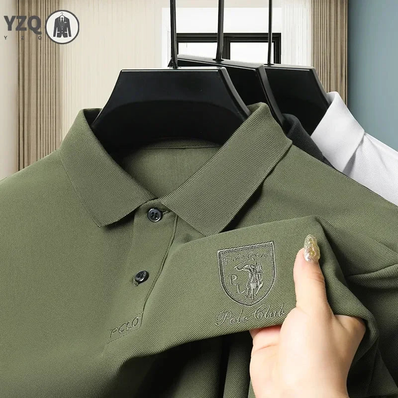 2024 Men's New Embroidered Cotton Business Leisure Short Sleeved POLO Shirt Fashion Short Sleeved Comfortable and Breathable Top