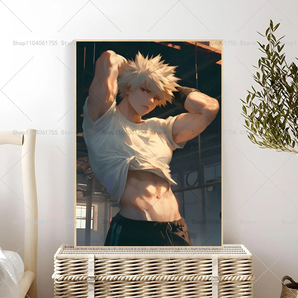 1PC My Hero Academia Bakugo Katsuki Anime Poster Self-adhesive Art Waterproof Paper Sticker Coffee House Bar Room Wall Decor