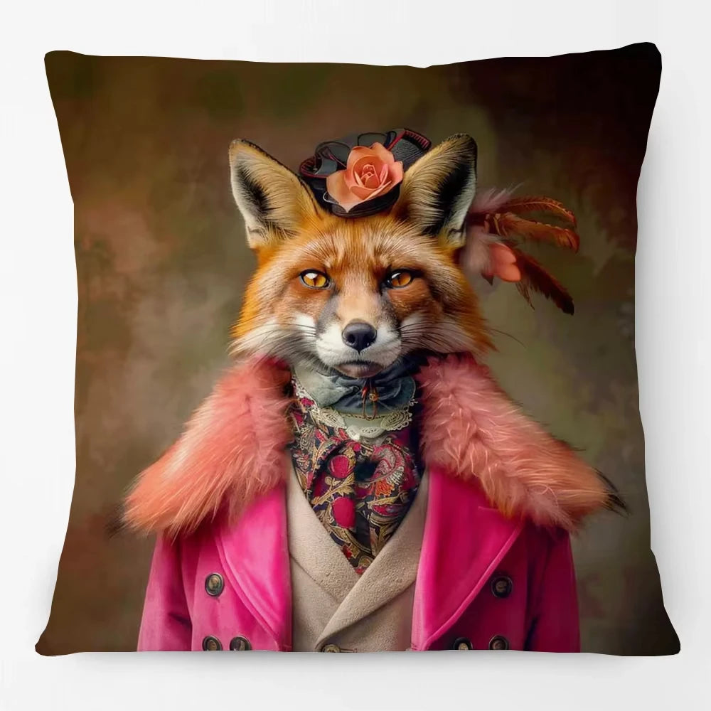 Animals Portrait Poster Pillowcase Horse Dog Fox Flower Giraffe Leopard Tiger Cushion Cover Living Room Square Home Decoration