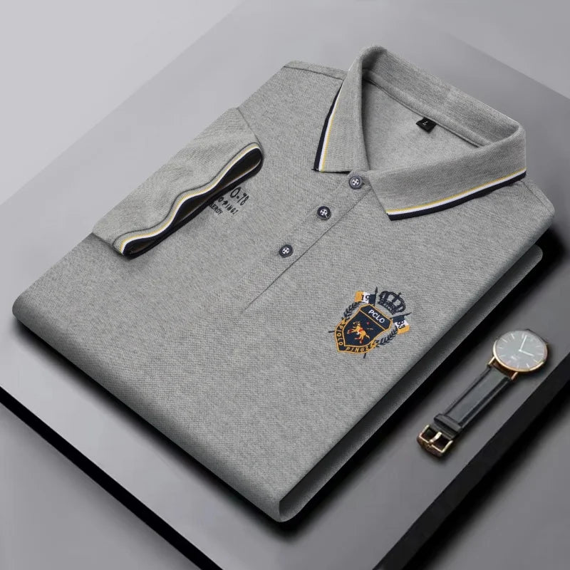 Men's high-quality summer new lapel men's short-sleeved polo shirt solid color business casual men's embroidered polo shirtM-4XL
