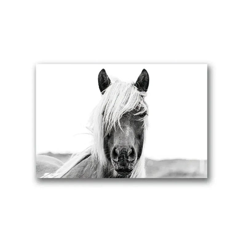 Horse Black and White Photo Poster, Rustic Farm Wall Art, Animal Prints, Canvas Painting Picture, Ideal for Home Room Wall Decor