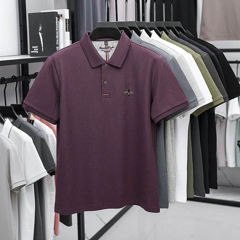 %Cotton letter jacquard lapel short sleeved T-shirt men's high-end brand Little Bee embroidery fashion trend summer polo shirt