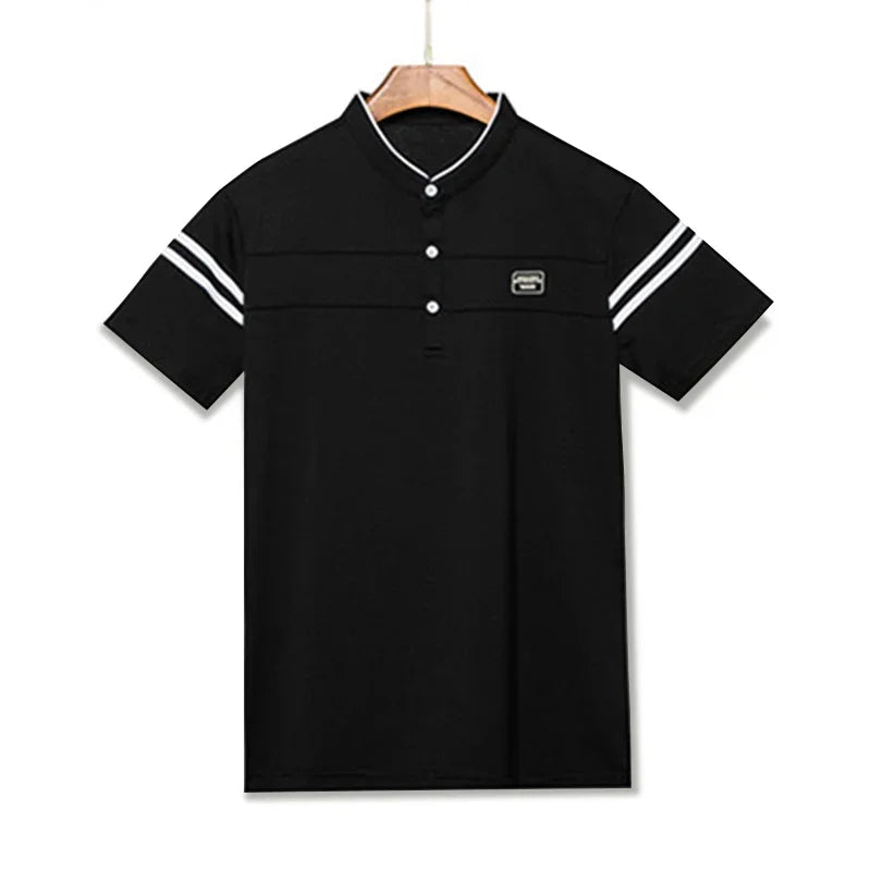 2025 Men's Casual Fashion Solid Color Short Sleeved Polo Shirt Stand Up Collar Versatile Comfortable Top