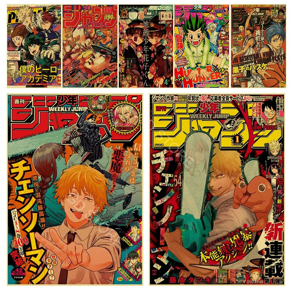 Vintage Anime Poster Collection Chainsaw Man Attack on Titan Haikyuu  Kraft Paper Art Prints for Home Room Bar Cafe Decor  Wall
