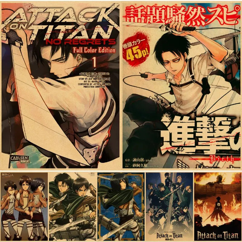 High Quality Vintage Japanese Anime Attack on Titan Retro Poster  Shingeki No Kyojin Kraft Paper Art Print Wall Sticker for Home