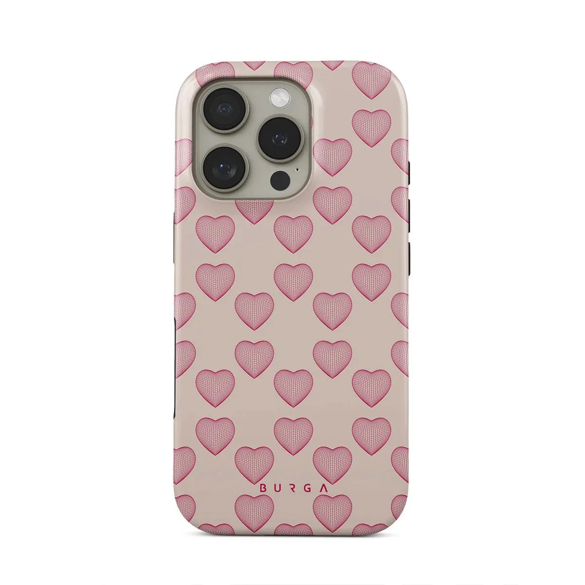 BURGA Pink Love Heart Phone Case for IPhone 16 15 14 13 12 11 Pro Max Plus Luxury Double-layer Back Cover