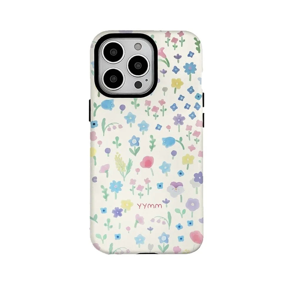 Korean Ins Full Screen of Shattered Flowers Case for IPHONE 16 ProMax 15 14 13 12 11 PRO Plus Acrylic TPU Two in One Phone Cases