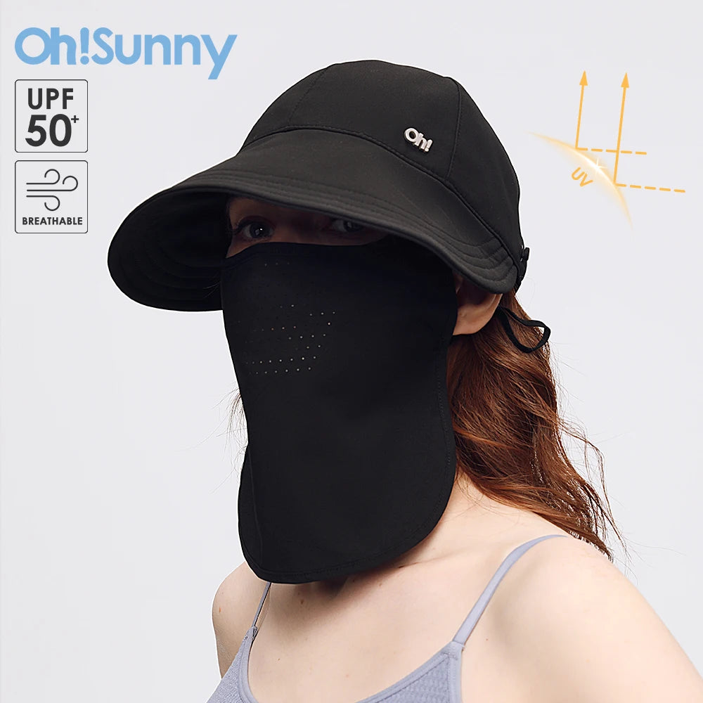 OhSunny Women Baseball Cap 2024 New Fashion Spring Summer Adjustable Sun Visor Anti-UV UPF1000+ Hats with Face Protective Scarf