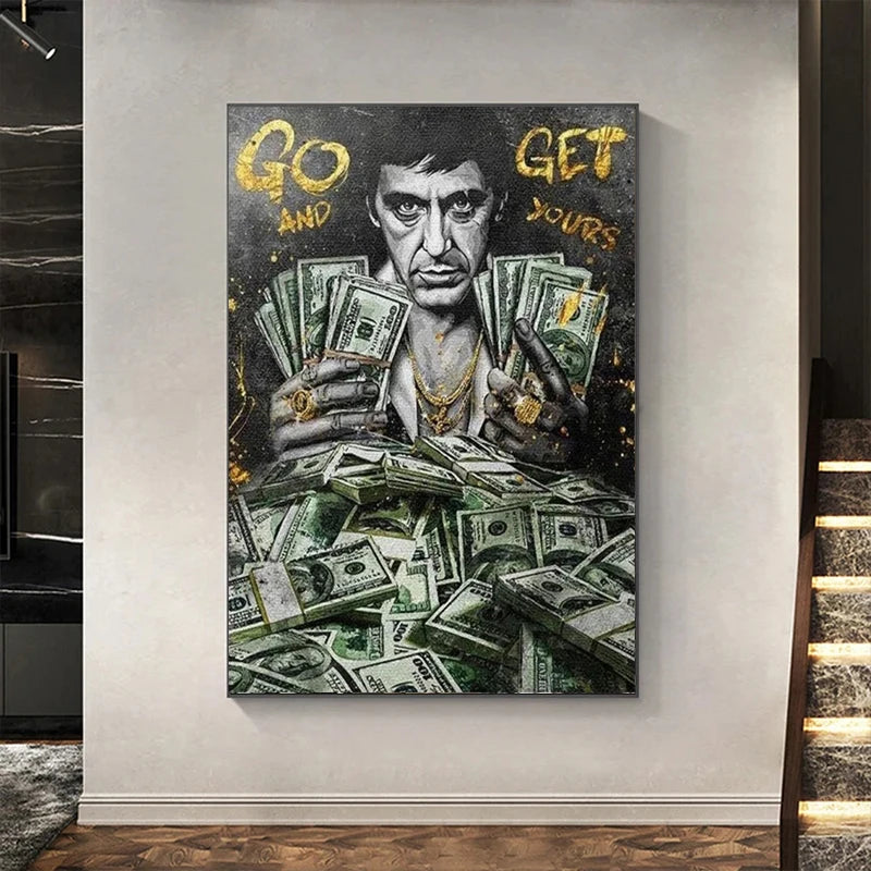 Scarface Tony Montana Series Motivational Quote Dollars/Money/Cash Canvas Painting Wall Pictures Bedroom Office Home Decoration