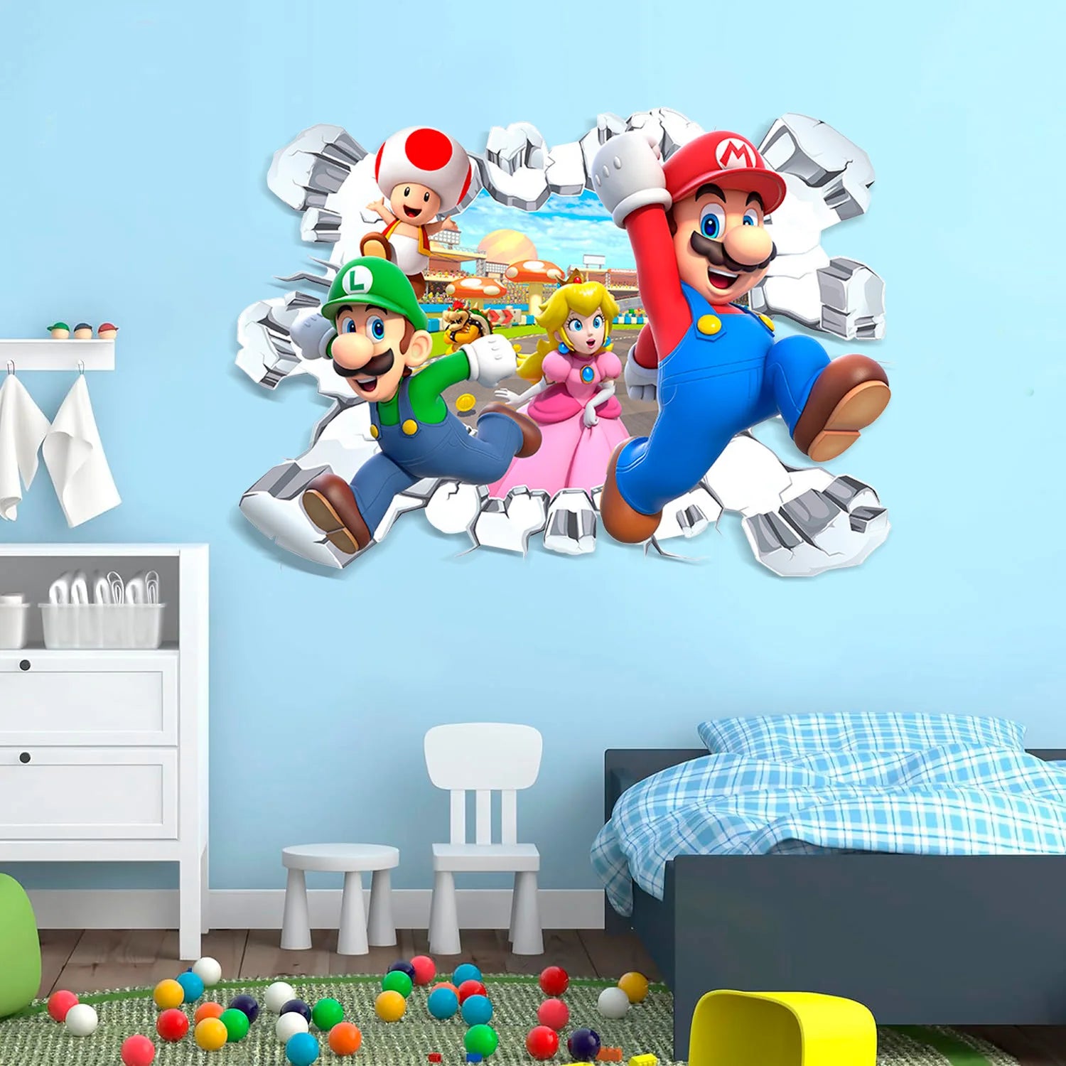 Mario Wall Stickers, 1 Pcs Decal for Party Decorations or Huge Posters for Boys Room Nursery Livingroom and Door (14'' x 23.2'')