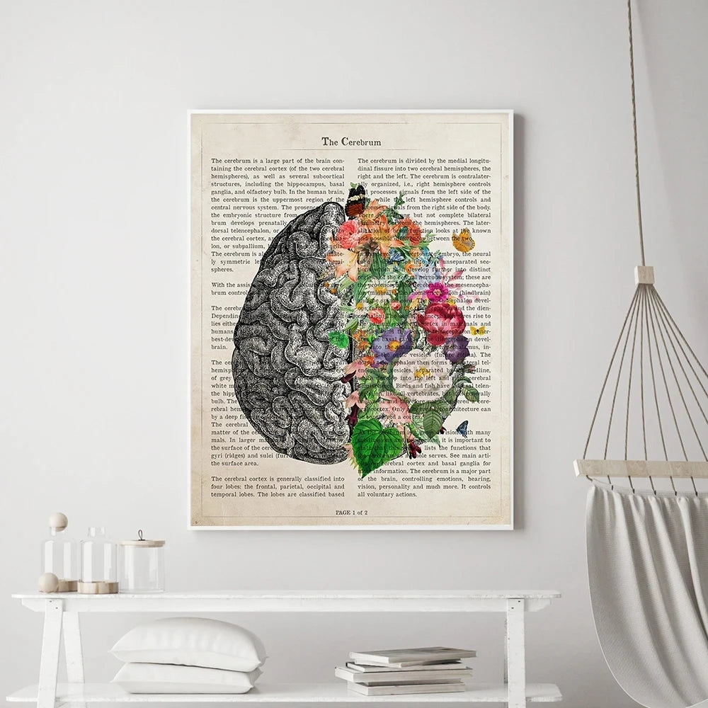 Brain Art Flower Anatomy Print Psychology Neurologist Doctor Gifts Medical Poster Wall Art Canvas Painting Clinic Room Decor