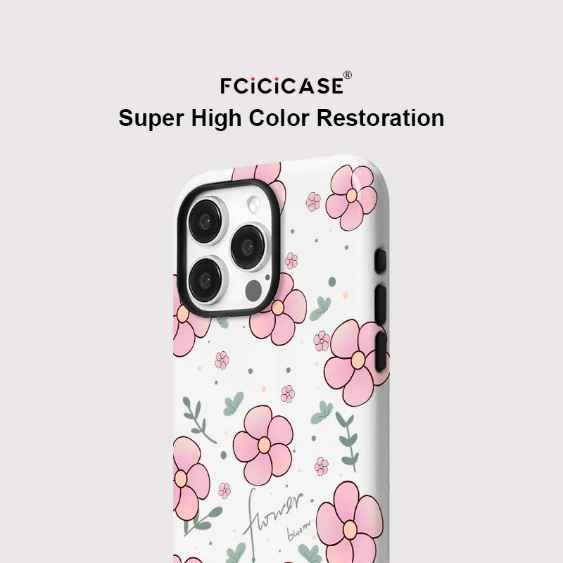 Flower Print Case For iPhone 16 15 Pro Max 14 Plus 13 12 Pro 11 Acrylic TPU Two in one Magnetic Shockproof Phone Cases