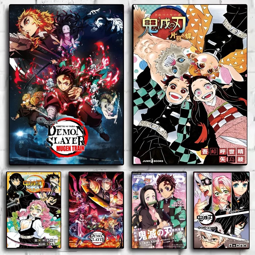 D-Demon Slayer Anime Poster HD art sticky wall waterproof home living room bedroom bar aesthetic decoration