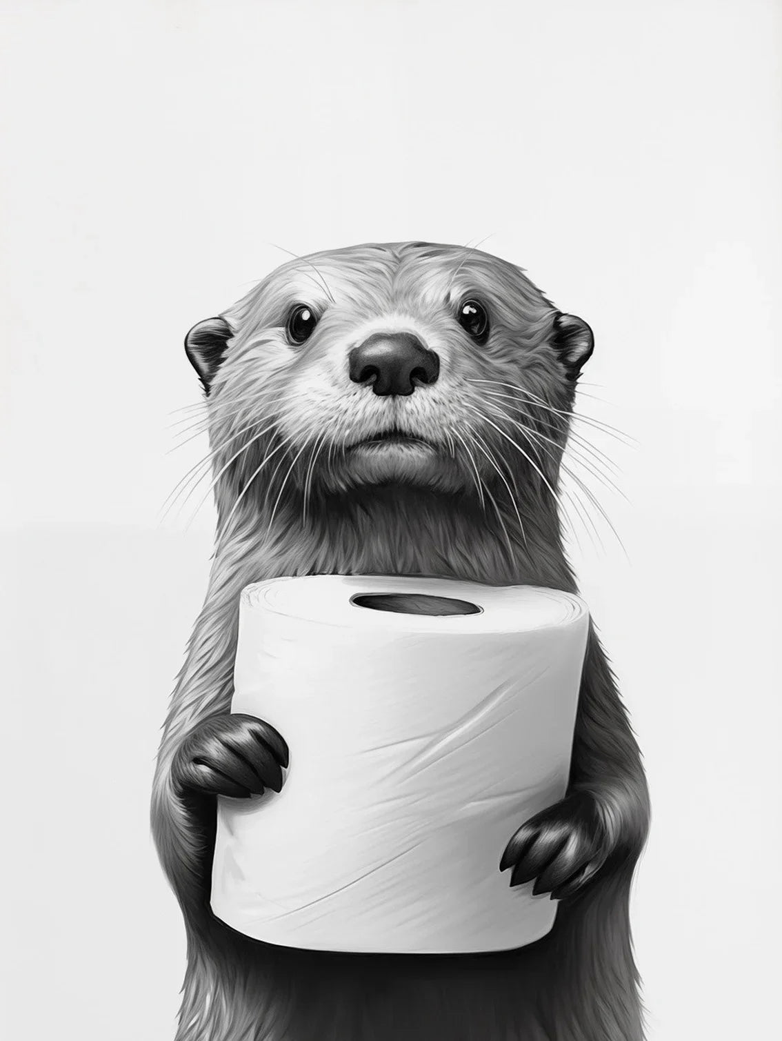 Black And White Cute Animals Canvas Painting Poster Funny Toilet Paper Otter Cat Tiger Wall Art Print Picture for Bathroom Decor