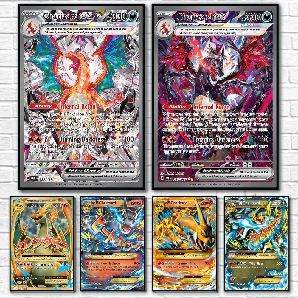 Japanese Anime Rare Charizard Cartoon Card Poster Sticky Wall Art Printing Waterproof Home Living Bed Room Bar Aesthetic Decor