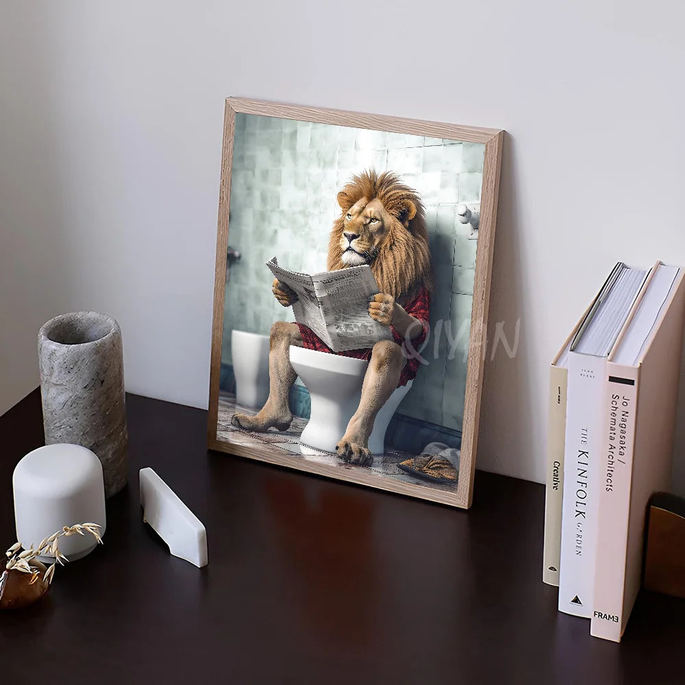 Funny Bathroom Humorous Animal Poster Self-adhesive Art Waterproof Paper Sticker Coffee House Bar Room Wall Decor
