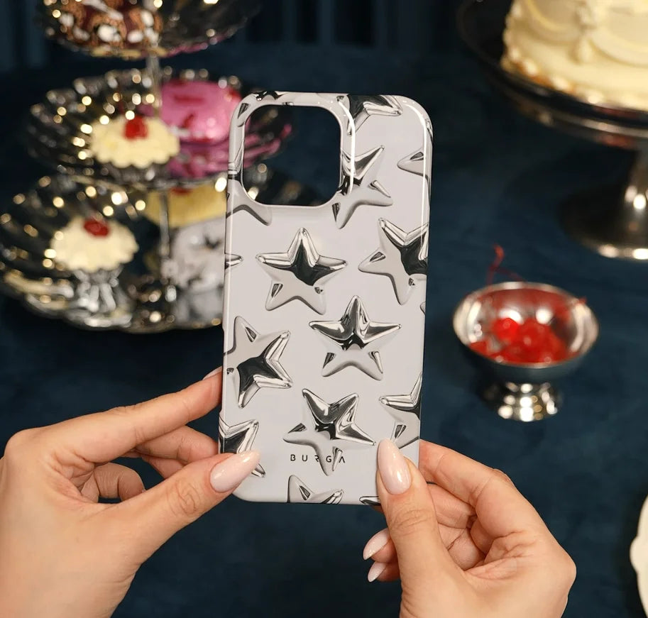 Silver Stars BURGA Phone Case for iPhone 16 15 14 13 12 11 X XS XR XSMAX 7 8 Pro Max Plus Luxury Double-layer Back Cover
