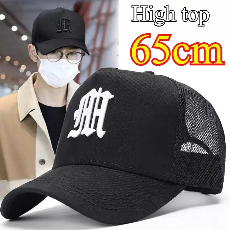 New Men's Large Size 65cm High Top Baseball Cap Tide Big Head Summer Thin Mesh Breathable Trucker Cap Embroidery Sun Hat Women