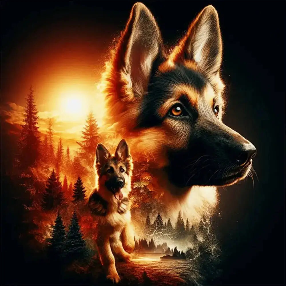 Huacan Dog Diamond Mosaic Sunset Tree Full Square Round Drill Diamond Painting Animal Bedroom Decoration Unique Gift