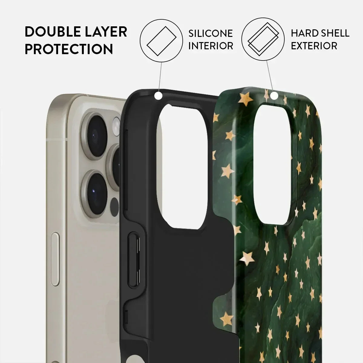 BURGA Gold Stars Full Screen Phone Case for IPhone 16 15 14 13 12 11 Pro Max Plus Luxury Double-layer Back Cover