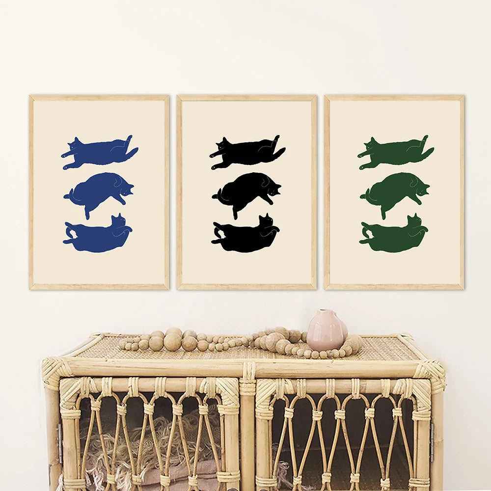 Funny Cat Dumpling Lazy Cat Illustration Abstract Line Poster Canvas Painting Nodic Wall Art Pictures Bathroom Home Decoration