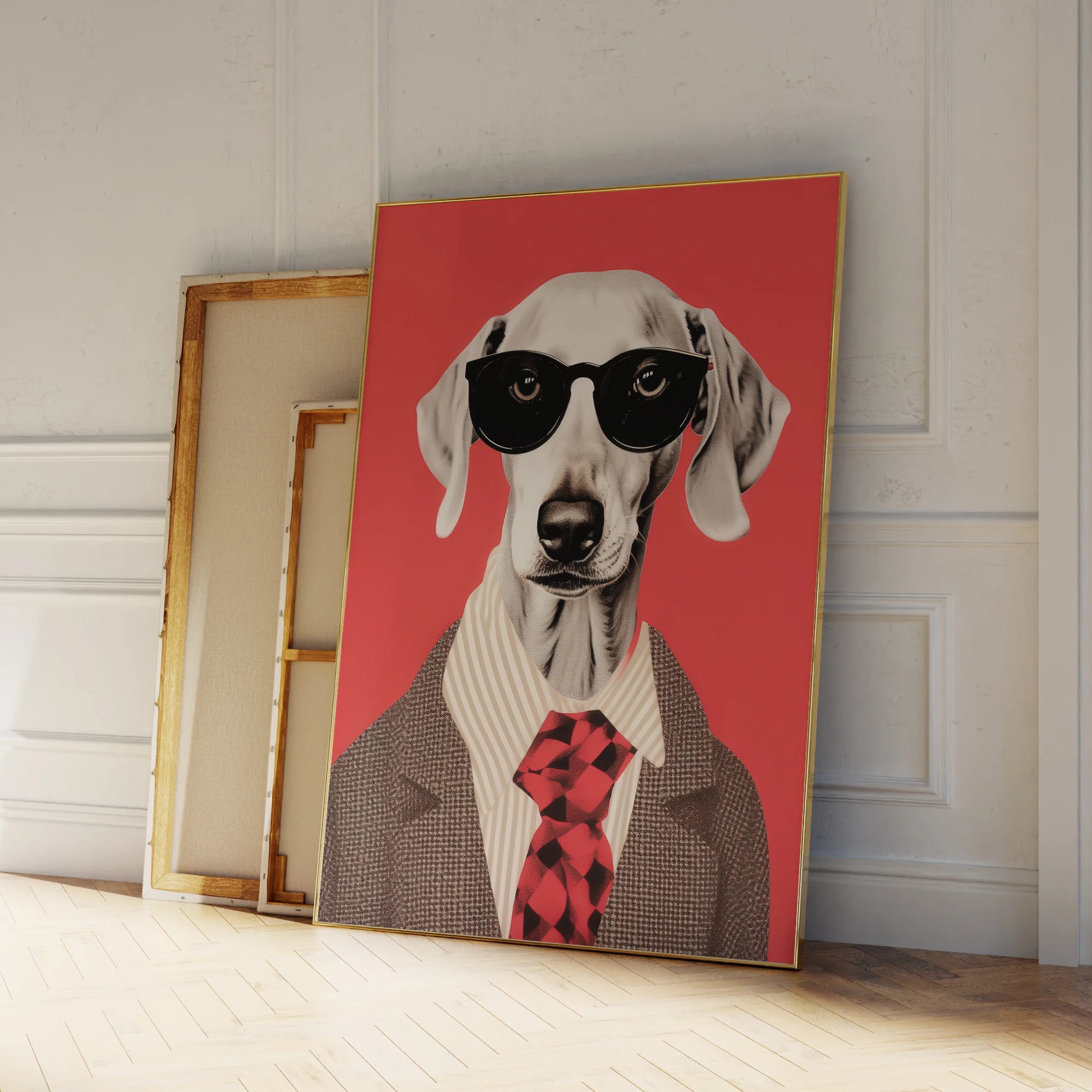 Modern Red Funny Dog In Suit Dancing Cool Animal Wall Art Prints Canvas Painting Poster Picture Living Room Home Decor