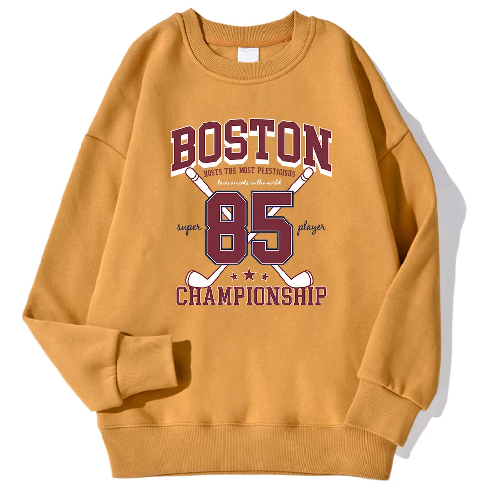 Boston 85 Players Championship Printing Men'S Sweatshirts Autumn Casual Hoodies Loose Warm Pullover Street Trend Sportswears
