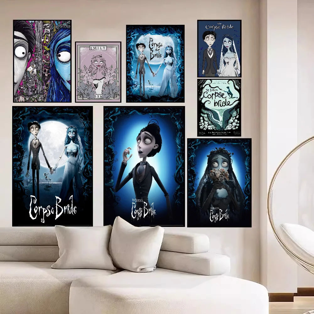 C-Corpse Bride Cartoon Movie Sticky Posters Retro Kraft Paper Sticker DIY Room Bar Cafe Aesthetic Art Wall Painting