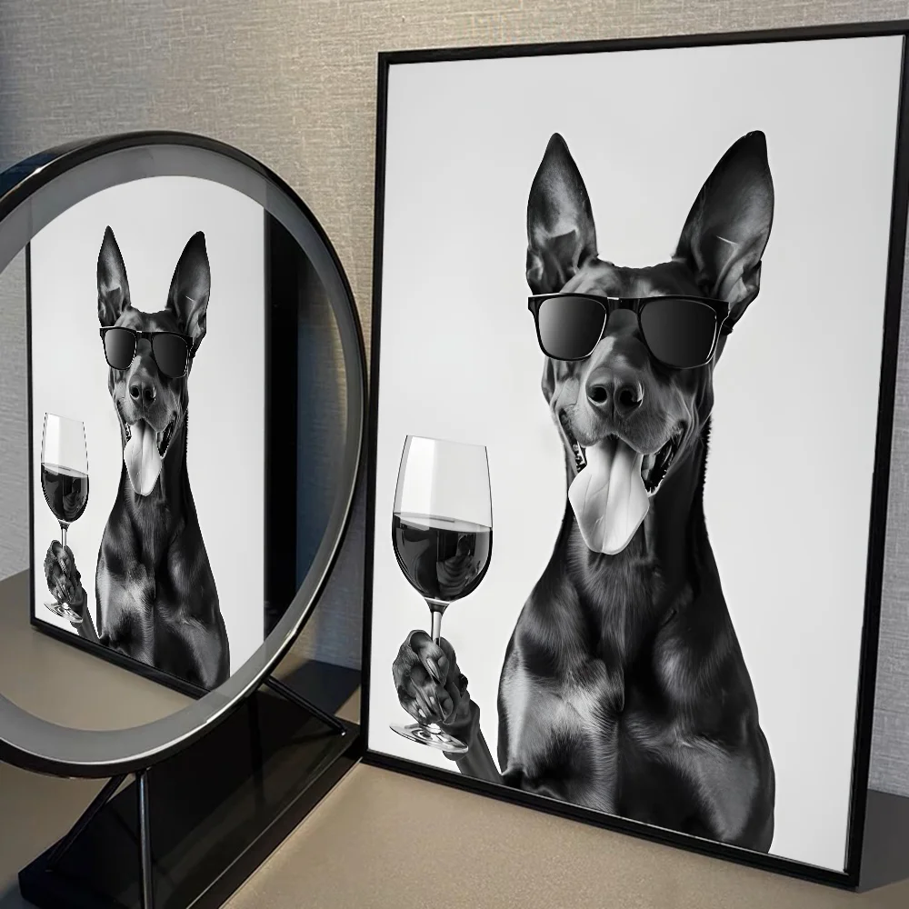 Modern Fashion Black Doberman Dog Whitepaper Poster HD Quality Poster Wall Art Painting Study Room Wall Decor